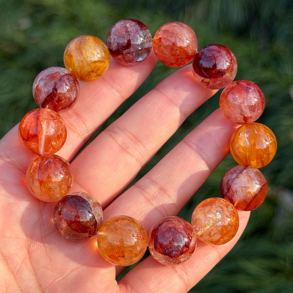 15.5mm stretchable high quality golden healer fire quartz bracelet 1185